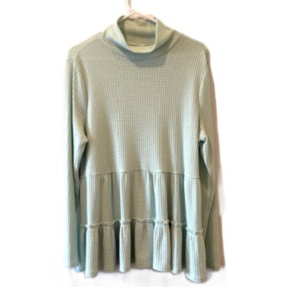 LC Lauren Conrad Sage Green Mock Turtleneck Tunic with Ruffled Hem - Picture 1 of 5
